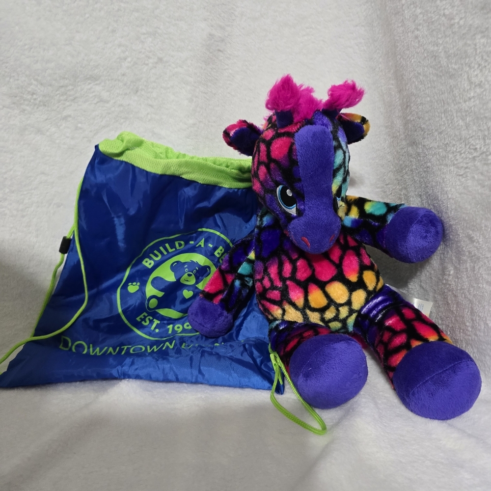 Build A Bear Lisa Frank Giraffe 20" With Rare Downtown Disney BAB Drawstring Bag